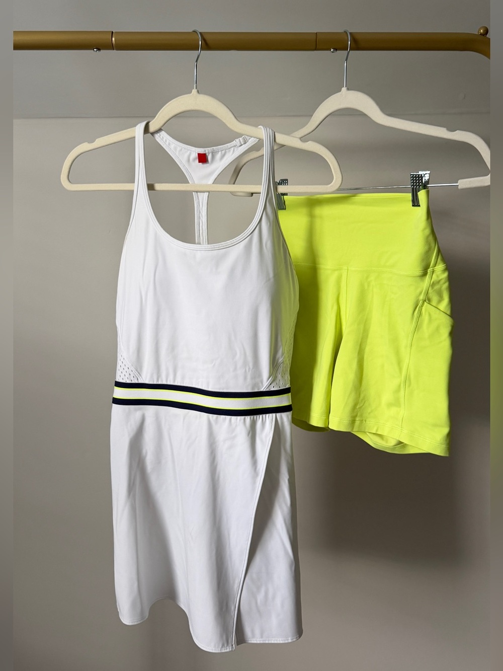 Wilson White Unmatched Tennis Dress with Neon Yellow Shorts